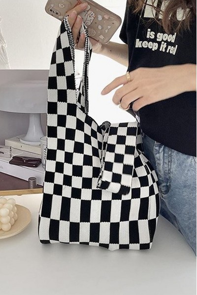 [COVERNAT]★Wool checke tote bag Covernat Wool Check Tote Bag Brown | Totes for Women | KOODING