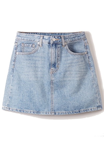 [ KIRSH ]★CHERRY SIDE POINT DENIM SKIRT CHERRY DENIM PLEATS MINI SKIRT [LIGHT BLUE] - KIRSH | 60
