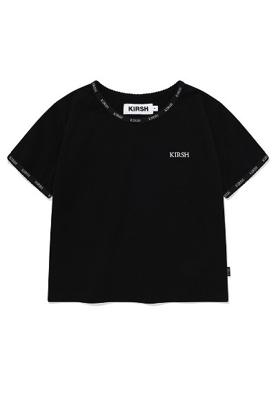 ☆KIRSH☆ Cherry Hotfix Lace Crop T-Shirt Black KIRSH Cherry Lace Tape Slim Tee Shirt Black | Basic Tees for