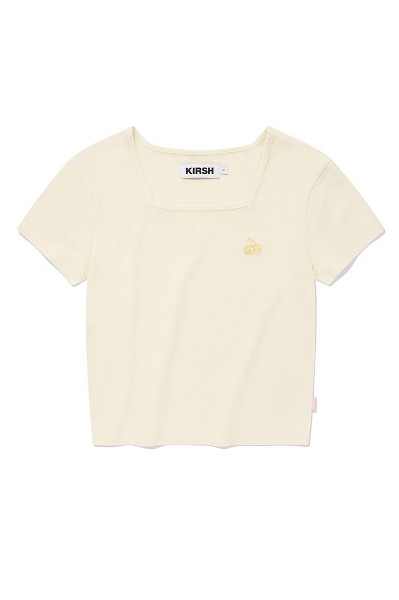 ☆KIRSH☆ Color Combination Crop T-Shirt Oatmeal KIRSH Small Cherry Crop Tee Shirt Oatmeal | Cropped for
