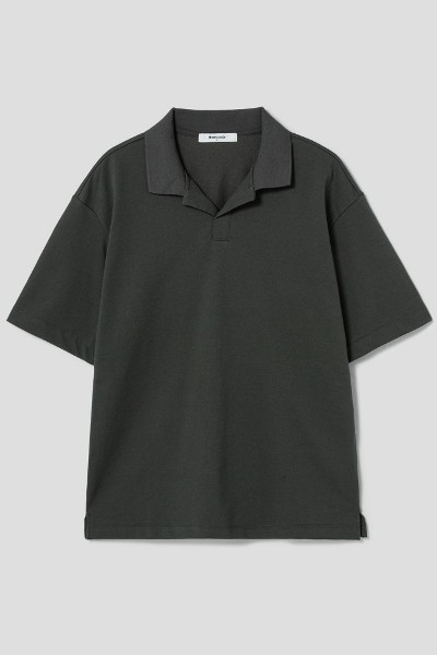 ★23SS★【COVERNAT】★Seersucker zip-up collar T-shir.t★ Covernat Unisex Seersucker Zipup Collar Tee Shirt Black