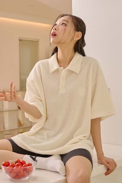 ★23SS★【COVERNAT】★Seersucker zip-up collar T-shir.t★ Covernat Unisex Seersucker Zipup Collar Tee Shirt Navy
