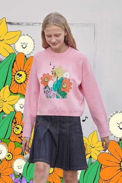 KIRSH Cherry Planet Graphic Crop Sweatshirt White