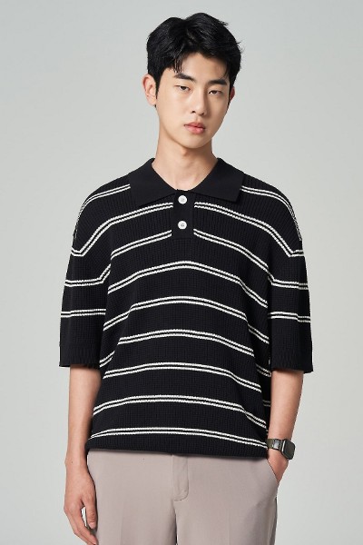 MLB Korea Classic Monogram Front Pattern Collar Tee Shirt NY Yankees Black