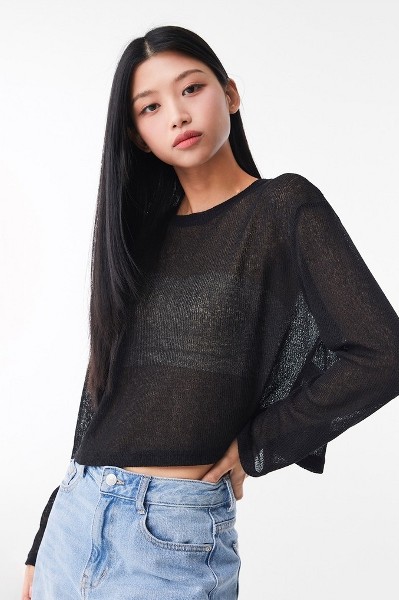 ☆KIRSH☆ Small Cherry Mesh Pattern Color Mix Crop T-Shirt B KIRSH Small Cherry Mesh Pattern Color Mix Crop Tee Shirt