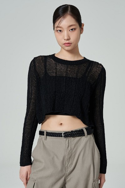 KIRSH Small Cherry Cable Crop Short Sleeve Knit Pink