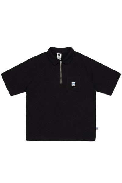 ★23SS★【COVERNAT】★Seersucker zip-up collar T-shir.t★ Covernat Unisex Seersucker Zipup Collar Tee Shirt Black
