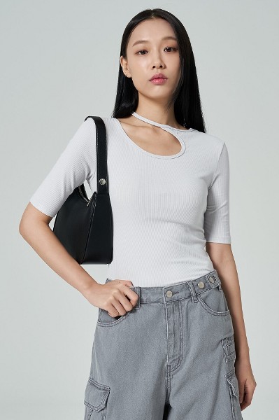 Tシャツ・カットソー [MATINKIM]application washed pique crop top in sky Matin Kim Applique Washed Pique Crop Top In Sky | Basic Tees