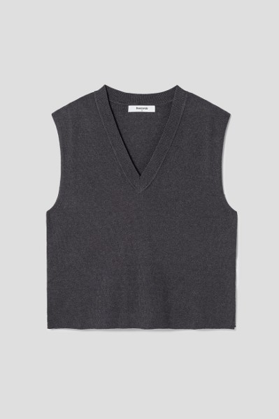 Matin Kim Hoody Point Logo Knit Vest For Women In Charcoal | Vests