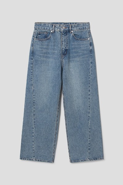 【MODERNIF】White Semi-Wide Denim Pants Olivia Wide Leg Denim Pant | HUE