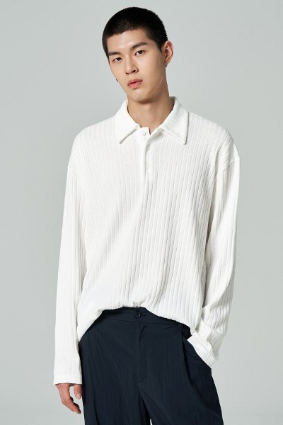 Covernat Unisex Velvet Stripes Collar Long Sleeve Tee Shirt