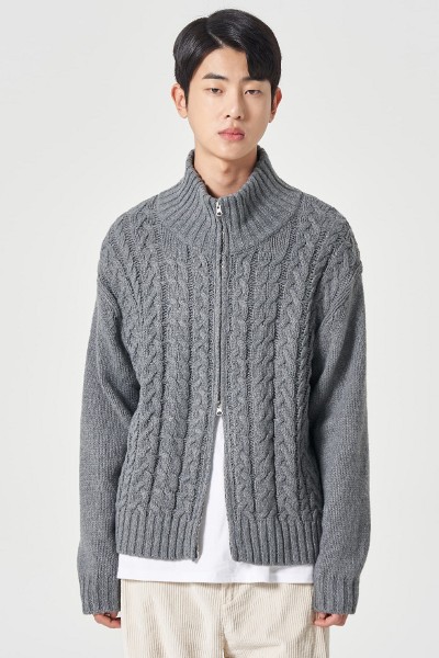 Covernat Unisex C Logo Oversized Sweat Cardigan Oatmeal