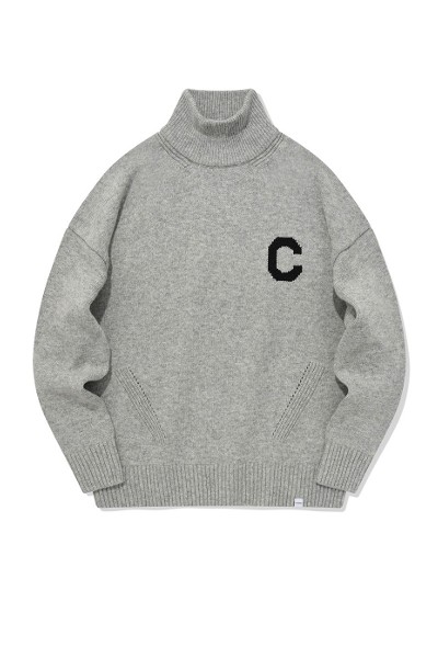 Unisex C Logo Turtleneck Knit Melange Gray