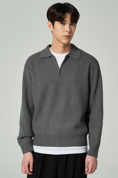 Covernat Unisex Cool Cable Collar Half Knit Navy | Collared