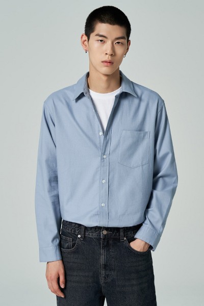 【Finamore】 ウールコットン素材 チェックシャツ 8seconds Daily Flannel Relax Fit Shirt Blue | Casual Shirts