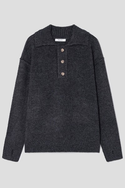 Covernat Unisex Cool Cable Collar Half Knit Navy | Collared