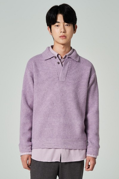 Covernat Unisex Cool Cable Collar Half Knit Navy | Collared