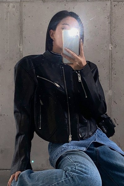 8seconds Fake Leather Two Buttons Short Jacket Black