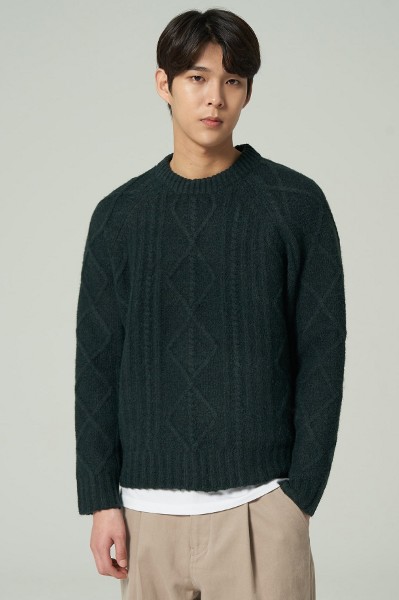 ポロシャツ COVERNAT Cool Cable Collar Half Knit Green Covernat Unisex Cable Round Half Knit Green | Crewneck for