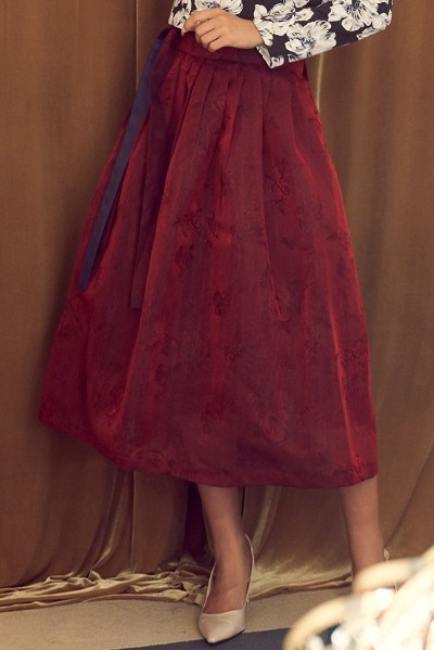 TETEROT SALON Hanbok Traditional Waisted Skirt Wine