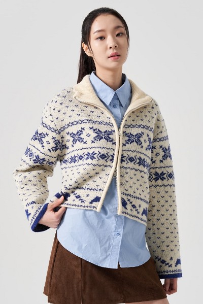 8seconds Jacquard 2 Ways Zipup Cardigan Ivory | Cardigans