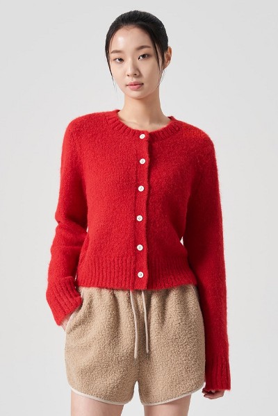 KIRSH Cherry Jacquard Pattern Short Sleeve Cardigan Melange
