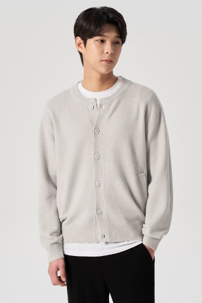 Covernat Unisex C Logo Oversized Sweat Cardigan Oatmeal