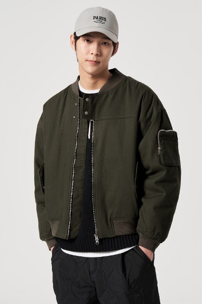 Zara Man Women's Zip Up Patchwork Mid- Length Bomber Jacket