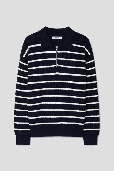 ポロシャツ COVERNAT Cool Cable Collar Half Knit Green Covernat Unisex Cool Cable Collar Half Knit Navy | Collared