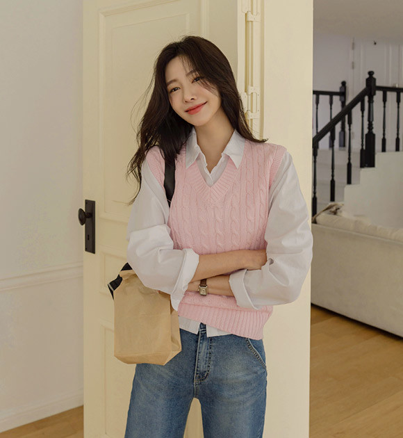 トップス Matin Kim HOODY POINT LOGO KNIT VEST Matin Kim Hoody Point Logo Knit Vest For Men In Black | Vests for