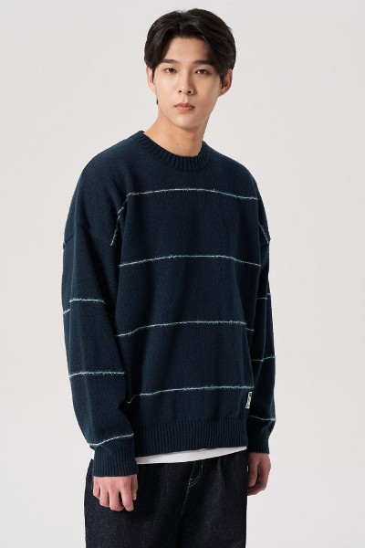 Tシャツ・カットソー [MATINKIM]stripe half sleeve knit top for men in blue Matin Kim Stripe Half Sleeve Knit Top For Men In Blue