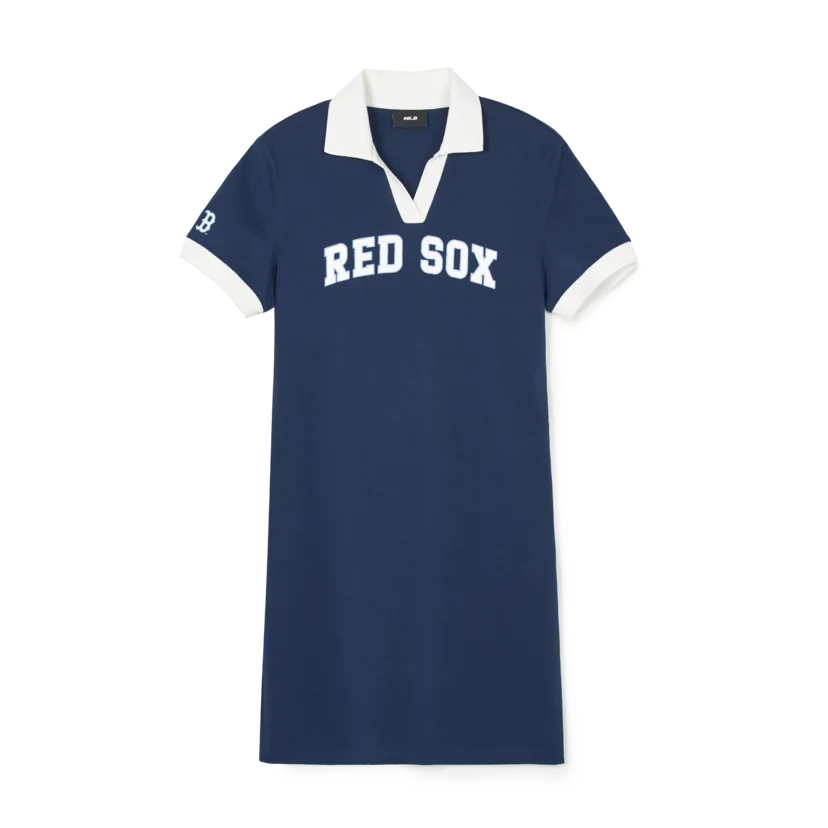 MLB korea■新作*W'S BASIC OPEN-COLLAR SLIM-FIT PIQUE DRESS MLB Heart Short Sleeve Pique Dress NY Yankees Black | Basic
