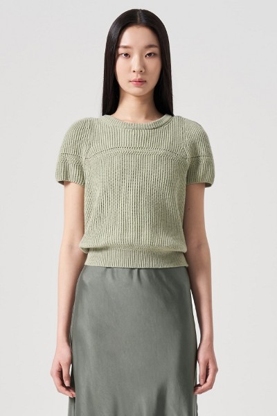 Matin Kim Boat Neck Crochet Knit Pullover In Khaki Matin Kim Boat Neck Crochet Knit Pullover In Khaki