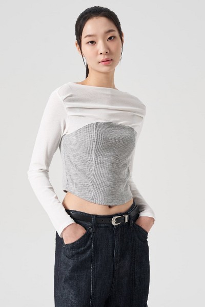 ★Matin Kim★ BLURRED LOGO CROP TOP IN CHARCOAL MK2400TS057M Matin Kim Blurred Logo Crop Top In Charcoal | Basic Tees for