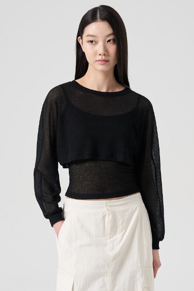 Matin Kim Circle Logo Ringer Crop Top In Black | Basic Tees
