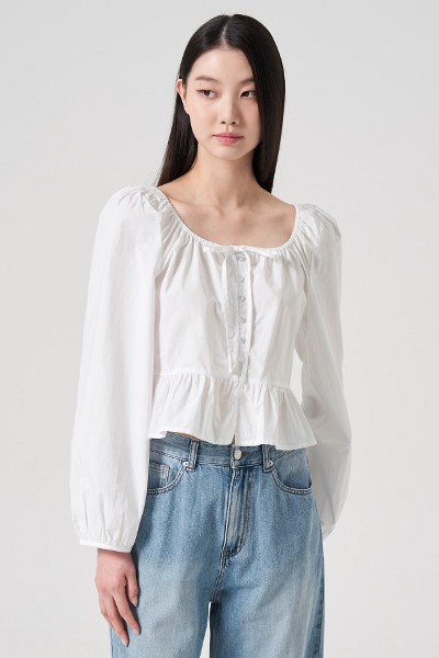 8seconds Low Density Cotton Squared Neck Blouse White | Bell