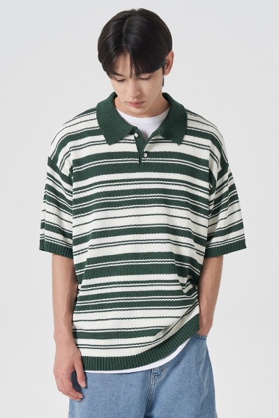 Covernat Unisex Seersucker Zipup Collar Tee Shirt Navy