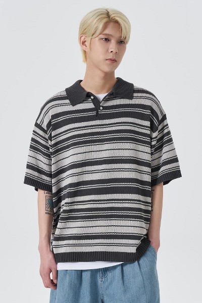 Covernat Unisex Seersucker Zipup Collar Tee Shirt Khaki
