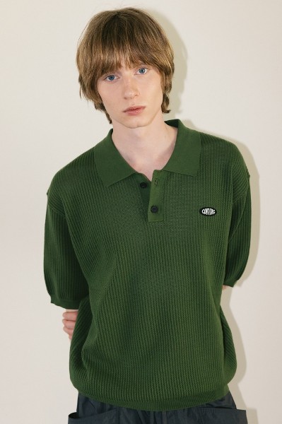 Covernat Unisex Seersucker Zipup Collar Tee Shirt Navy