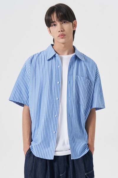 Covernat Unisex Whale Logo Stripes Half Shirt Navy | Striped