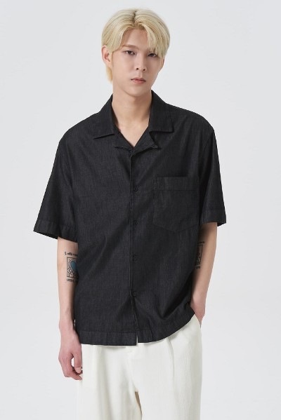 Covernat Unisex Crochet Open Collar Half Shirt Black