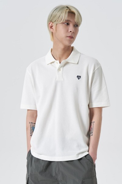 Covernat Unisex Open Collar Pocket Tee Shirt Beige | Polos