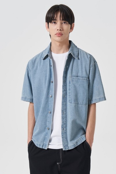 8seconds Canton Denim Half Sleeve Shirt Sky Blue | Denim 8seconds Canton Denim Half Sleeve Shirt Sky Blue | Denim