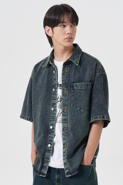 8seconds Two Pockets Tencel Denim Half Sleeve Shirt Sky Blue