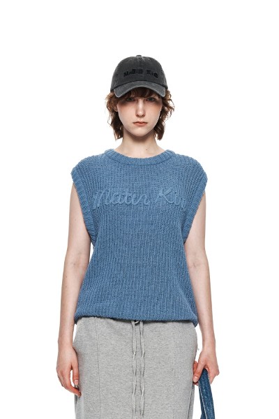 Covernat Unisex Lambs Wool C Logo Crew Neck Knit Blue