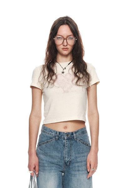 Matin Kim Cutted Logo Ringer Crop Top In Navy | Basic Tees