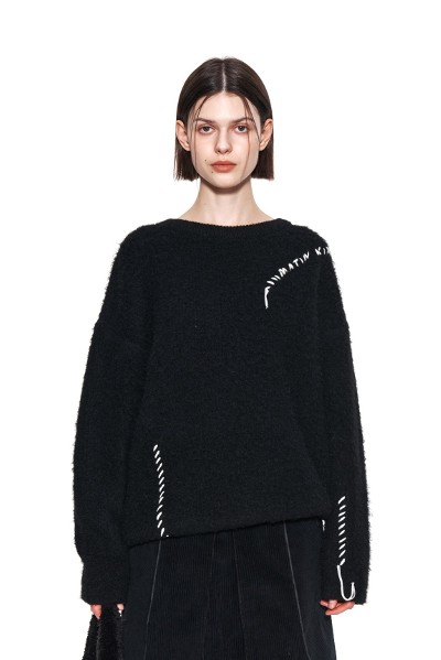 新品 Matin Kim BRAID TEXTURE KNIT PULLOVER Matin Kim Braid Texture Knit Pullover In Black | Crewneck
