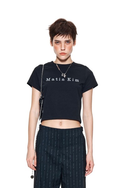Matin Kim Matin Embroidery Logo Top In Black | Basic Tees