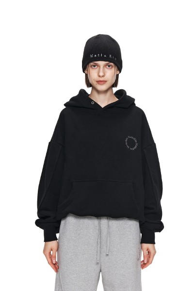 ★MATIN KIM ★APPLIQUE LOGO NYLON MIXED HOODY Matin Kim X Coach LOGO EMBROIDERY HOODIE IN BLACK - MATINKIM