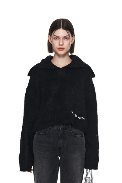 KIRSH Mono Cherry Open Collar Knit Brown | Collared for